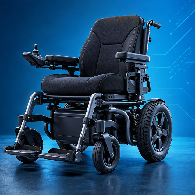 Powered wheelchair with ergonomic seating and robust wheels